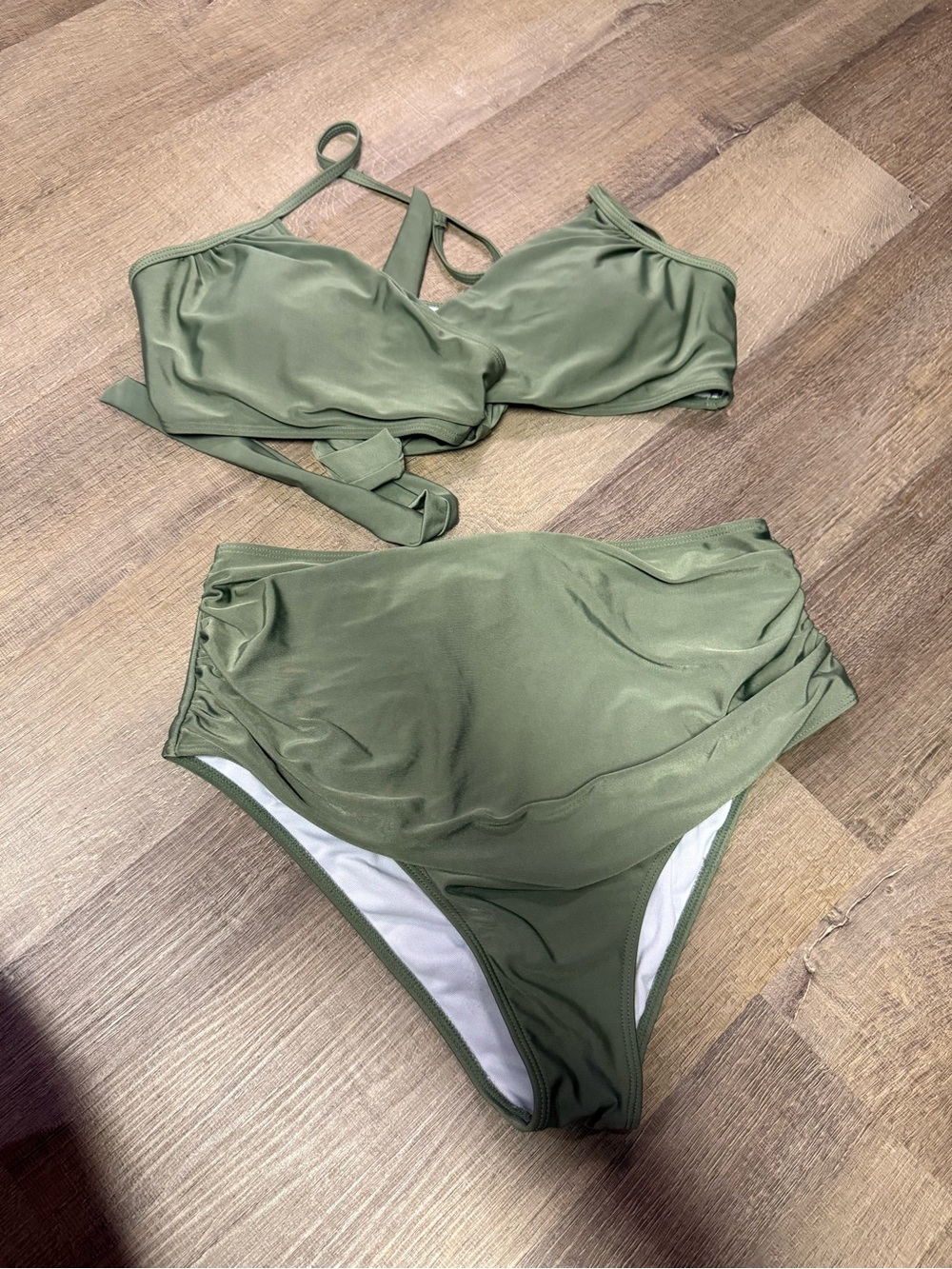 SHEIN Olive Wrap-Top High-Waist Bikini Set